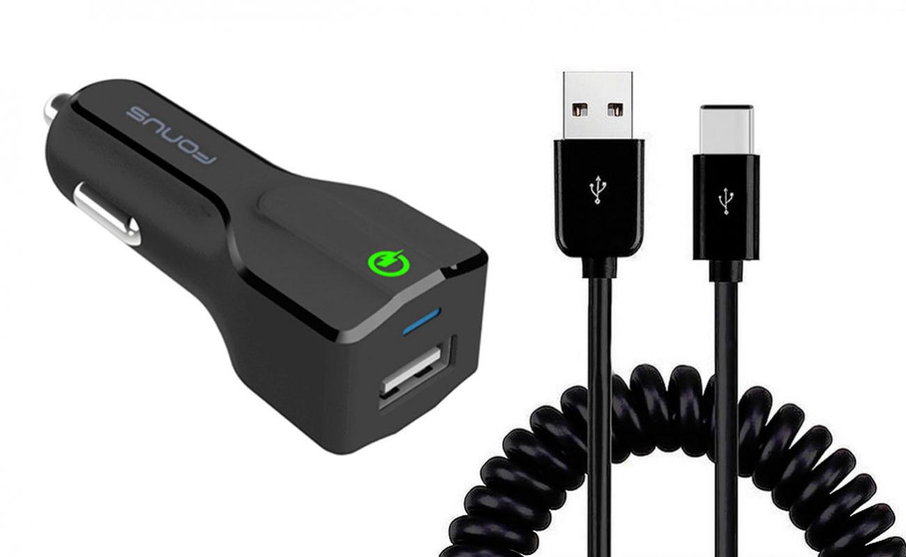 24W USB ADAPTIVE FAST CAR QUICK CHARGER COILED TYPEC CABLE F8Y For AT&T VERIZON eBay